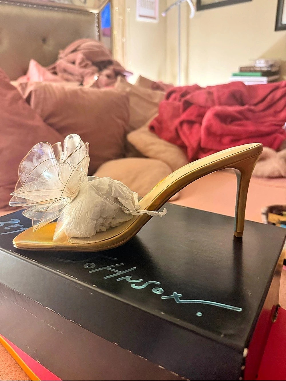 Betsey Johnson Dulce Flower Heel Gold & Clear Heels